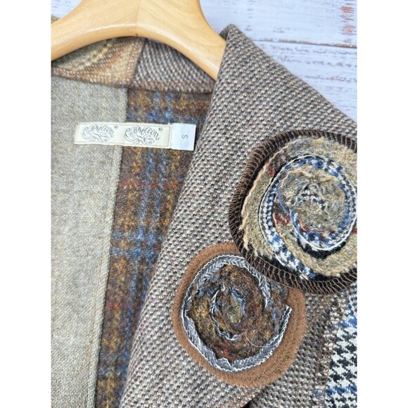 Cameleon Women’s Small 100% Wool Patchwork Blazer Appliqué Open Jacket Artsy VTG - Picture 2 of 4